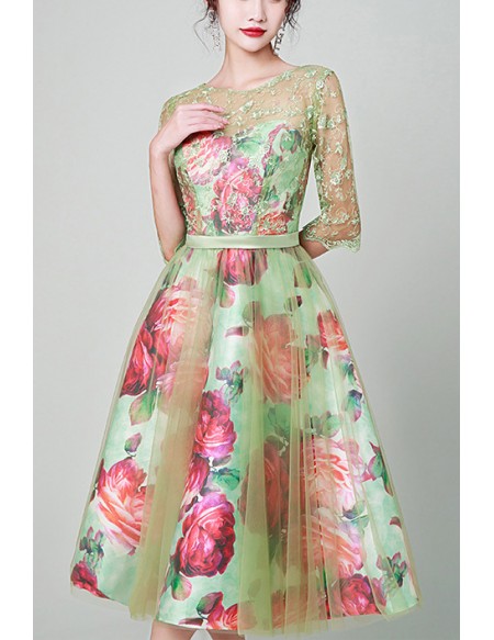 Retro Midi Floral Prints Party Dress For Wedding Guests