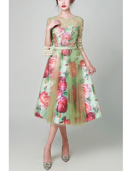 Retro Midi Floral Prints Party Dress For Wedding Guests