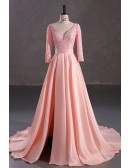 Beautiful Pink Sweetheart Neck Lace Sequin Prom Dress with 3/4 Sleeves