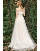 Beautiful Sweetheart Long Tulle Wedding Dress Lace with Bow In Back