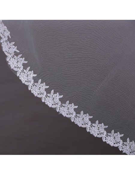 One Tier Blusher Veil with Lace Embellished