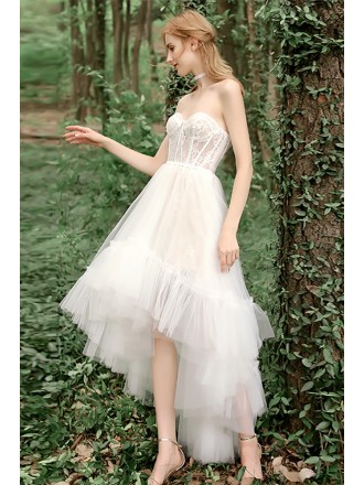 Fun Tulle Sweetheart High Low Wedding Dress with Corset Top