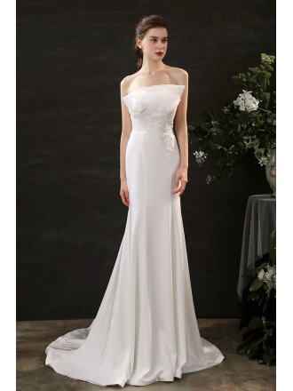 Strapless Fitted Slim Long Mermaid Wedding Dress with Sweep Train