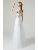 Beautiful Appliques Lace Boho Wedding Dress Backless with Sheer Lace Sleeves