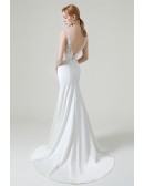 Gorgeous Vneck Fitted Mermaid Wedding Dress Backless Sleeveless with Lace