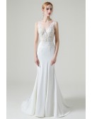 Gorgeous Vneck Fitted Mermaid Wedding Dress Backless Sleeveless with Lace