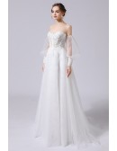 Fairytale Lantern Sleeves Aline Long Tulle Wedding Dress Strapless
