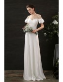 Sexy Slim Long Satin Wedding Dress Off Shoulder with Split Front