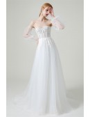 Simple Strapless Boho Tulle Wedding Dress with Removable Lantern Sleeves