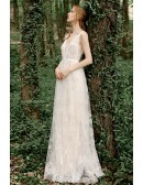 Unique Embroidered Lace Slim Long Wedding Dress Vneck Backless Or Outdoor Weddings