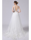 Beautiful Deep Vneck Unique Lace Boho Wedding Dress Sleeveless with Open Back