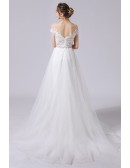 Gorgeous Off Shoulder Slim Long Tulle Beach Wedding Dress with Flower Appliques