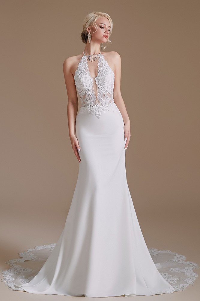 slim fit dress slacks Halter Neckline Wedding Dress WL019 – Sparkly Gowns main image 0