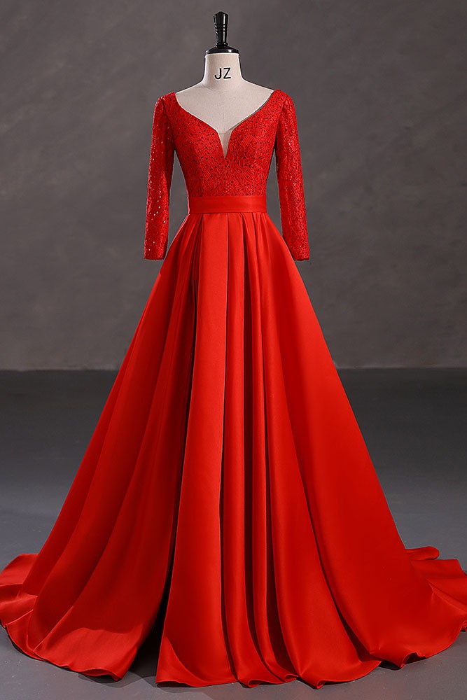Elegant Sweetheart Red Evening Dresses with Slit main image 1