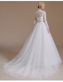Modest Retro Ball Gown Tulle Wedding Dress with Long Lace Sleeves
