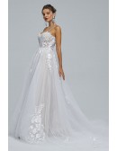 Spaghatti Straps Applique Lace Tulle Sweetheart Wedding Dress with Chapel Train