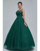 Dark Green Ball Gown Long Formal Dress with Sequin Top