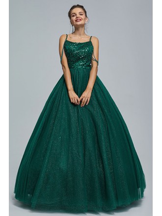 Dark Green Ball Gown Long Formal Dress with Sequin Top