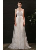 Champagne with Ivory Lace Boho Country Wedding Dress with Beaded Open Back