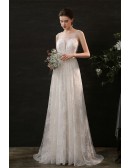 Champagne with Ivory Lace Boho Country Wedding Dress with Beaded Open Back