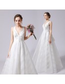 Gorgeous Vneck Lace Sleeveless Ballgown Wedding Dress Backless with Big Bow In Back