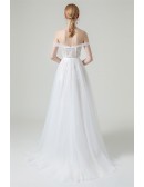 Off Shoulder Lace Two-way Wearing Wedding Dress with Removable Skirt