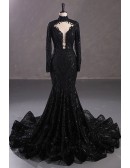 Gothic Black High Neck Long Sleeves Formal Dress All Sequins
