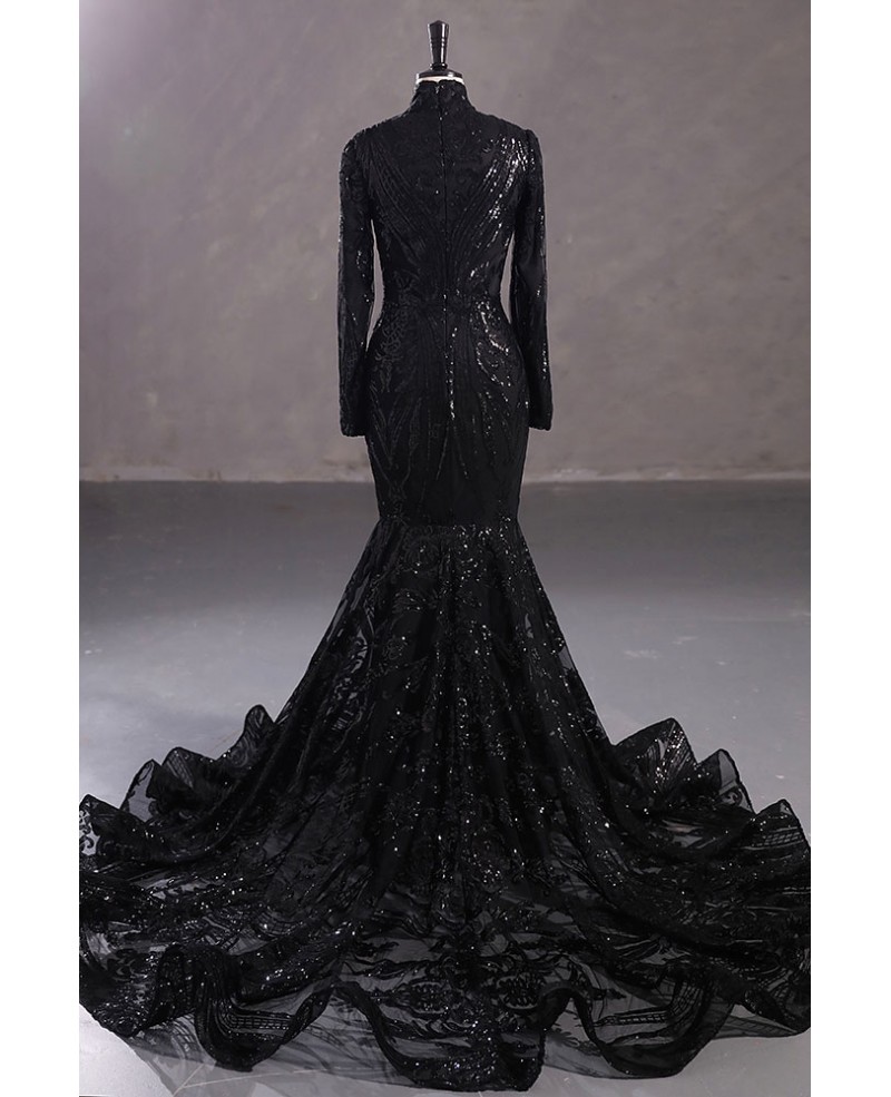 Black Gown With Long Flared Sleeves And Embroidery Work Online - Kalki  Fashion | Gowns, Formal dresses long, Black gown