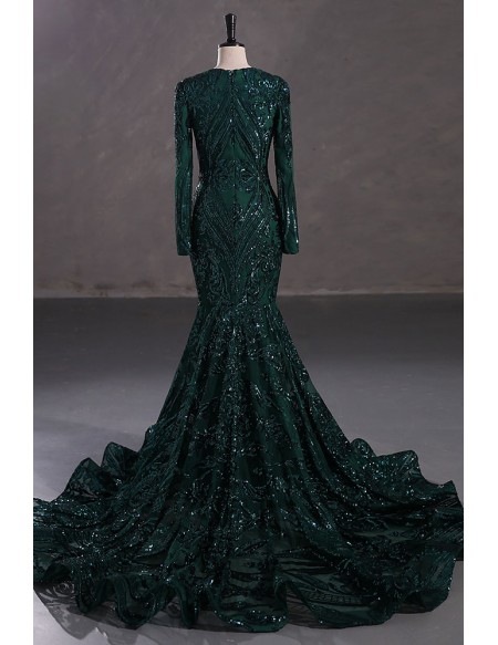 Sparkly Sequin Royal Blue Mermaid Formal Dress with Long Sleeves