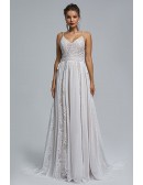 Special Lace Chiffon Long A Line Wedding Dress with Open Back