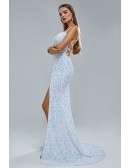 Bling-bling All Sequin Mermaid Long Fitted Prom Dress No Back with Slit