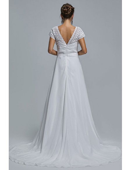 Delicate Long Train Chiffon Beach Wedding Dress with Different Lace Cape Sleeves