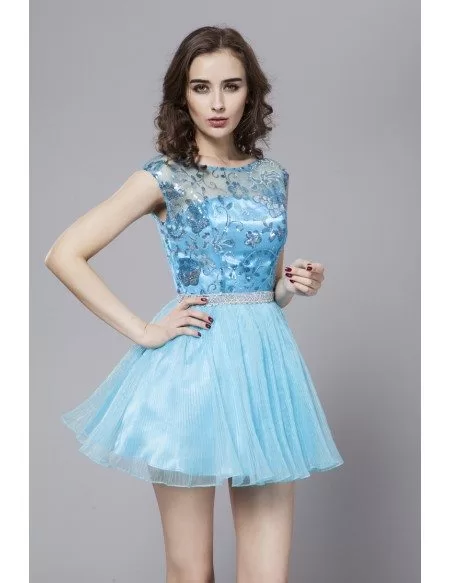 Sexy Tulle Blue Sequined Cocktail Party Dresses