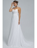 Simple Open Back Chiffon Beach Lace Top Wedding Dress with Spaghatti Straps