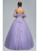 Sparkly Sequin Lavender Ball Gown Prom Dress with Off Shoulder Neck