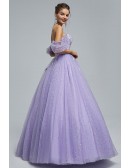 Sparkly Sequin Lavender Ball Gown Prom Dress with Off Shoulder Neck