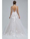 Sexy Deep V Open Back Wedding Dress with Applique Lace