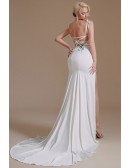 Sexy Fitted Long Slit Trained Wedding Dress with Colored Applique