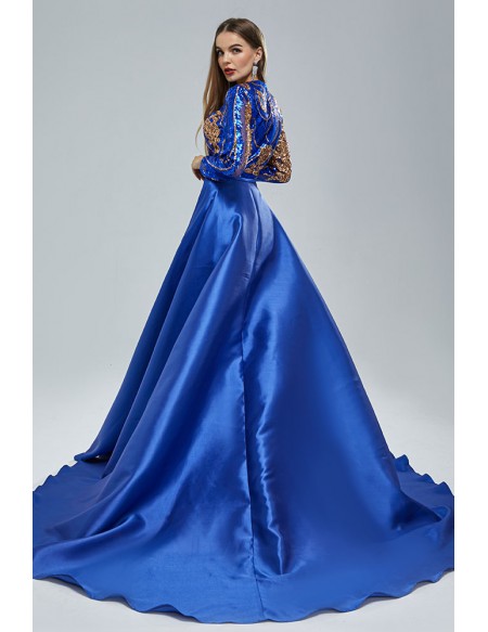 Special Mermaid Slim Royal Blue Sequin Party Dress with Take-off Skirt