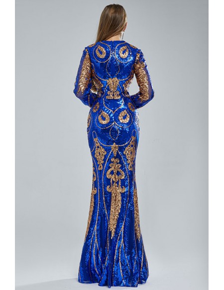 Special Mermaid Slim Royal Blue Sequin Party Dress with Take-off Skirt