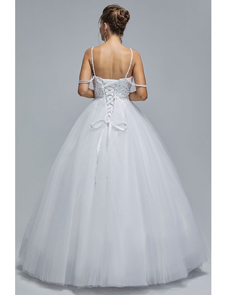 Beautiful White Tulle Ball Gown Wedding Party Dress with Sequin Top