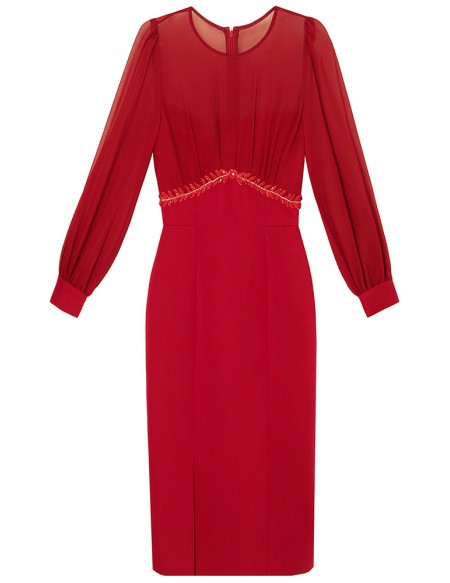 Classy Long Sleeved Red Sheath Party Dress