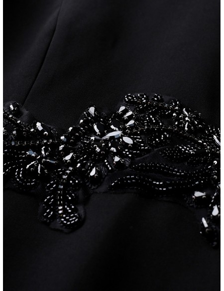 Elegant Little Black Sheath Party Dress with Sheer Long Sleeves