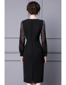 Elegant Little Black Sheath Party Dress with Sheer Long Sleeves