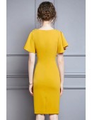 Elegant Yellow Sheath Summer Party Dress Beaded with Puffy Sleeves