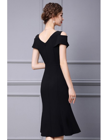 Gorgeous Little Black Fishtail Party Dress with Beaded Cold Shoulder