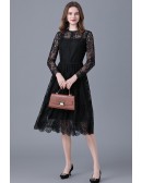 L-5XL Retro Little Black Lace Dress with Sheer Sleeves