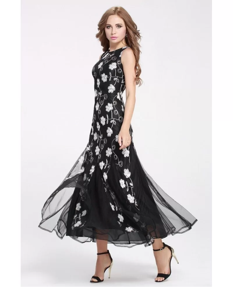 Fashion Embroidered Black Long Tulle Dress for Wedding #CK360 $88 ...