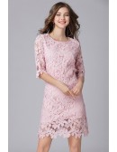 L-5XL Beautiful Pink Lace Plus Size Party Dress