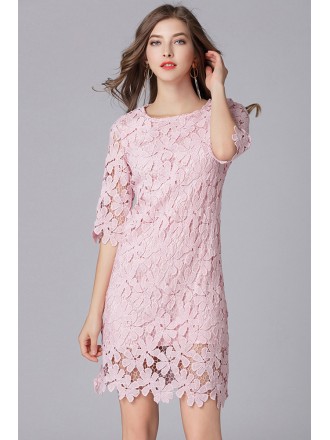 L-5XL Beautiful Pink Lace Plus Size Party Dress